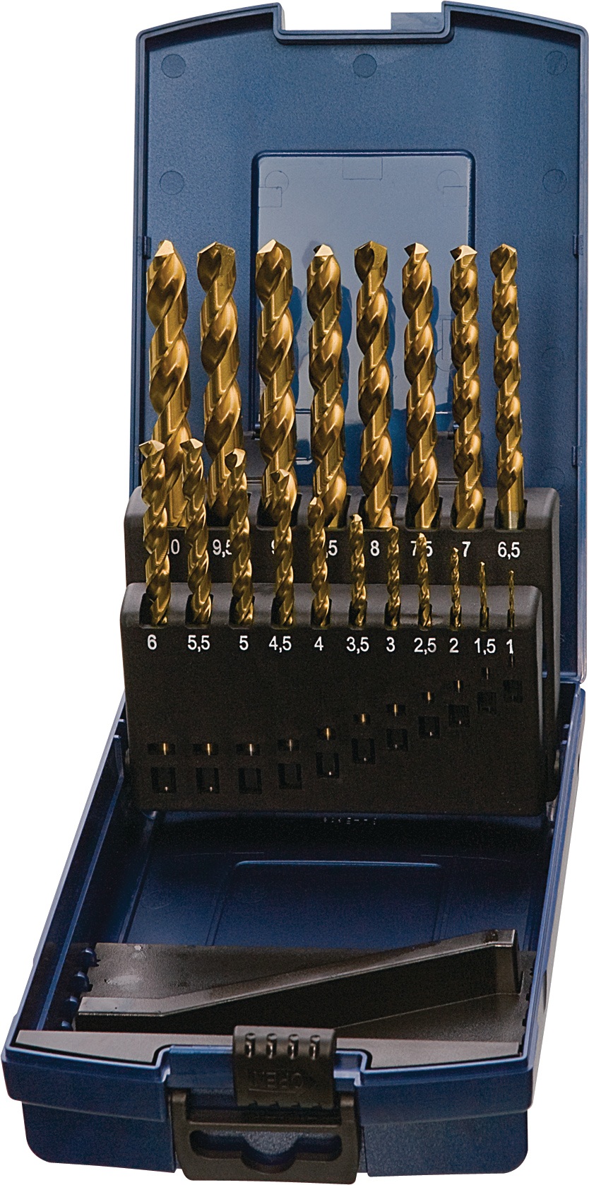 Spiralbohrersatz DIN 338 TypN D.1-5,9x0,1mm HSS TiN 50tlg.Ku.-Kass.TECWERK