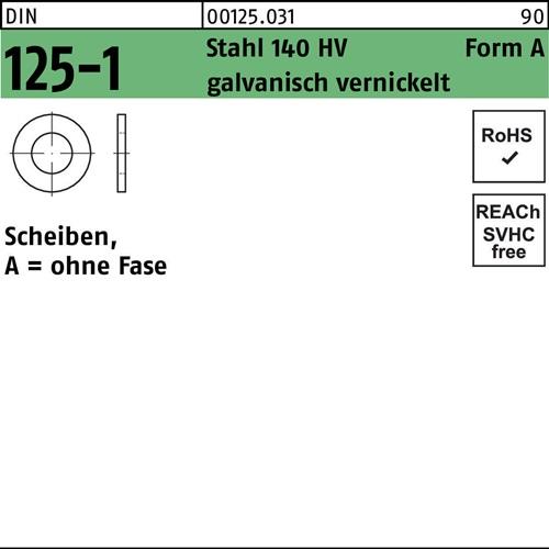 Unterlegscheibe DIN 125-1 A 3,2x7x0,5 Stahl 140 HV galv. vernickelt 1000St.