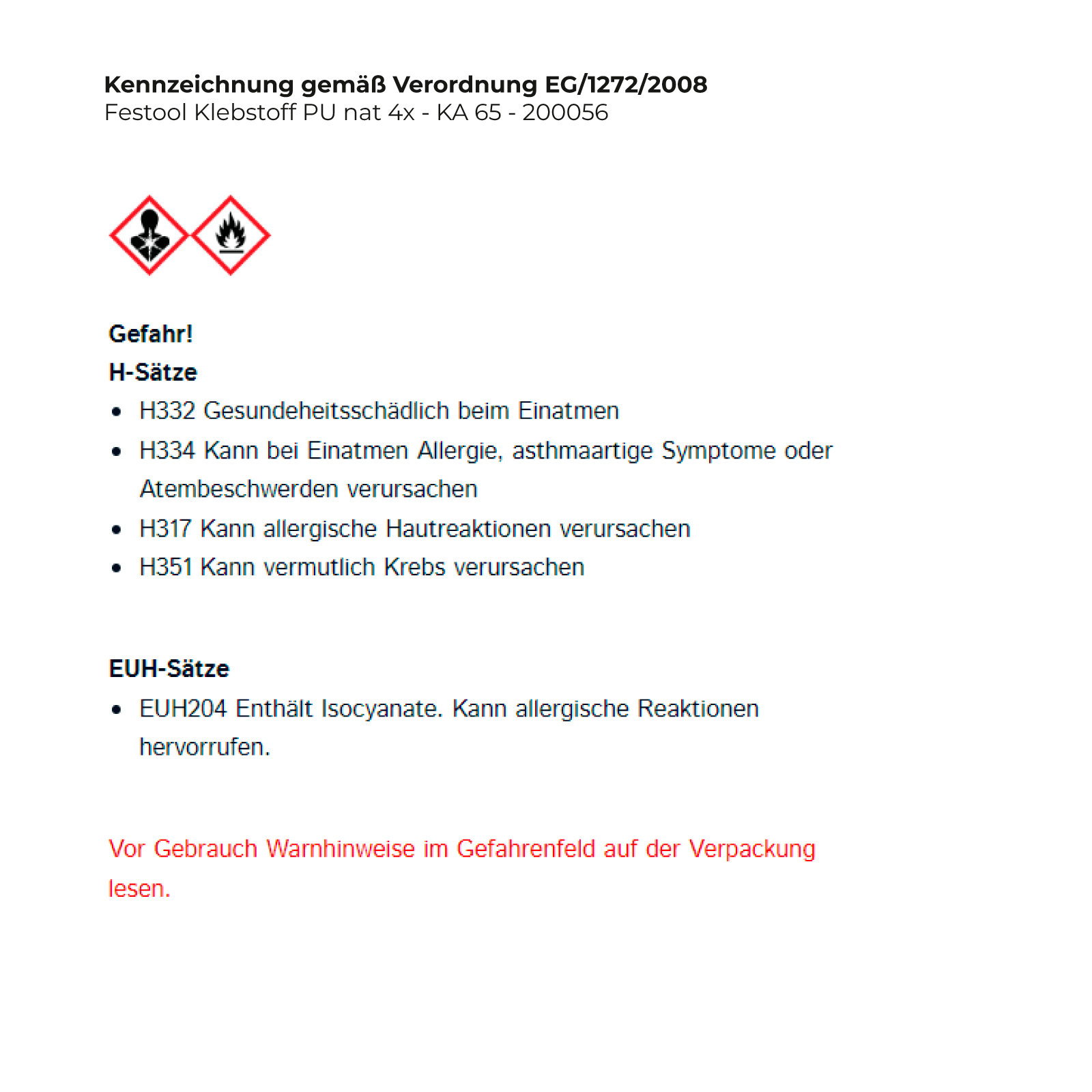 Festool Klebstoff PU nat 4x - KA 65 - 200056