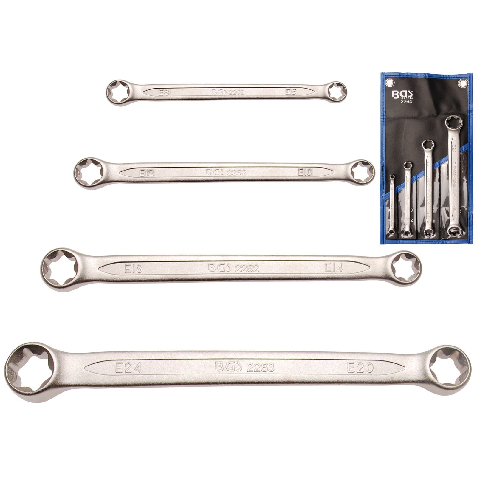 BGS 4tlg. Doppel-Ringschlüssel-Satz für E-Profil-Außenschrauben - 2264