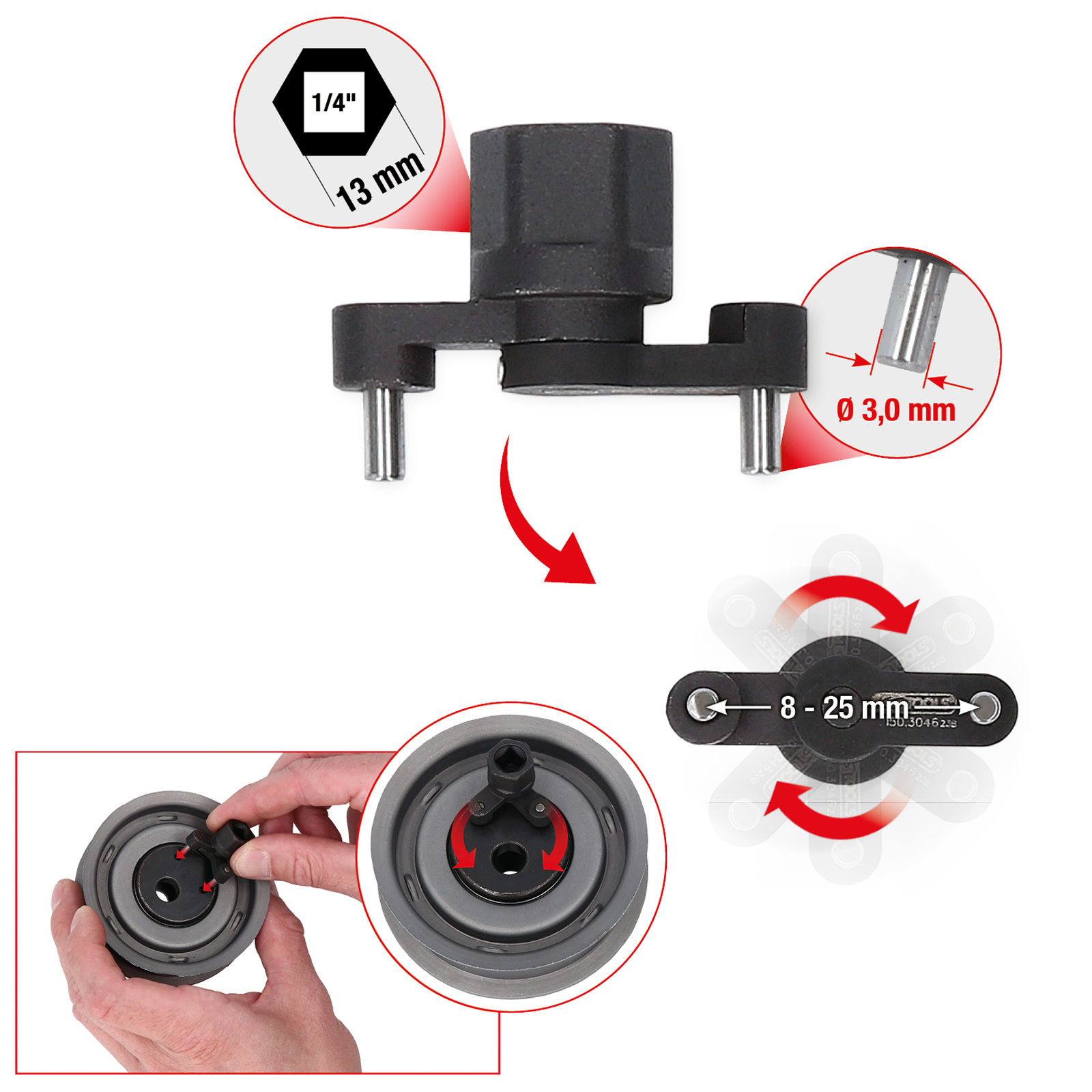 KS TOOLS 1/4" Universal-Zapfenschlüssel für Zahnriemen-Spannrolle verstellbar - 150.3046