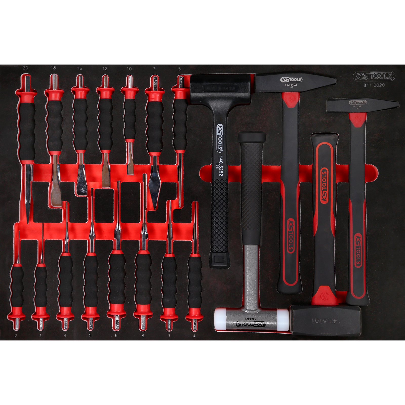KS TOOLS Hammer- / und Meißel-Satz in Schaumstoffeinlage 20tlg. - 811.0020