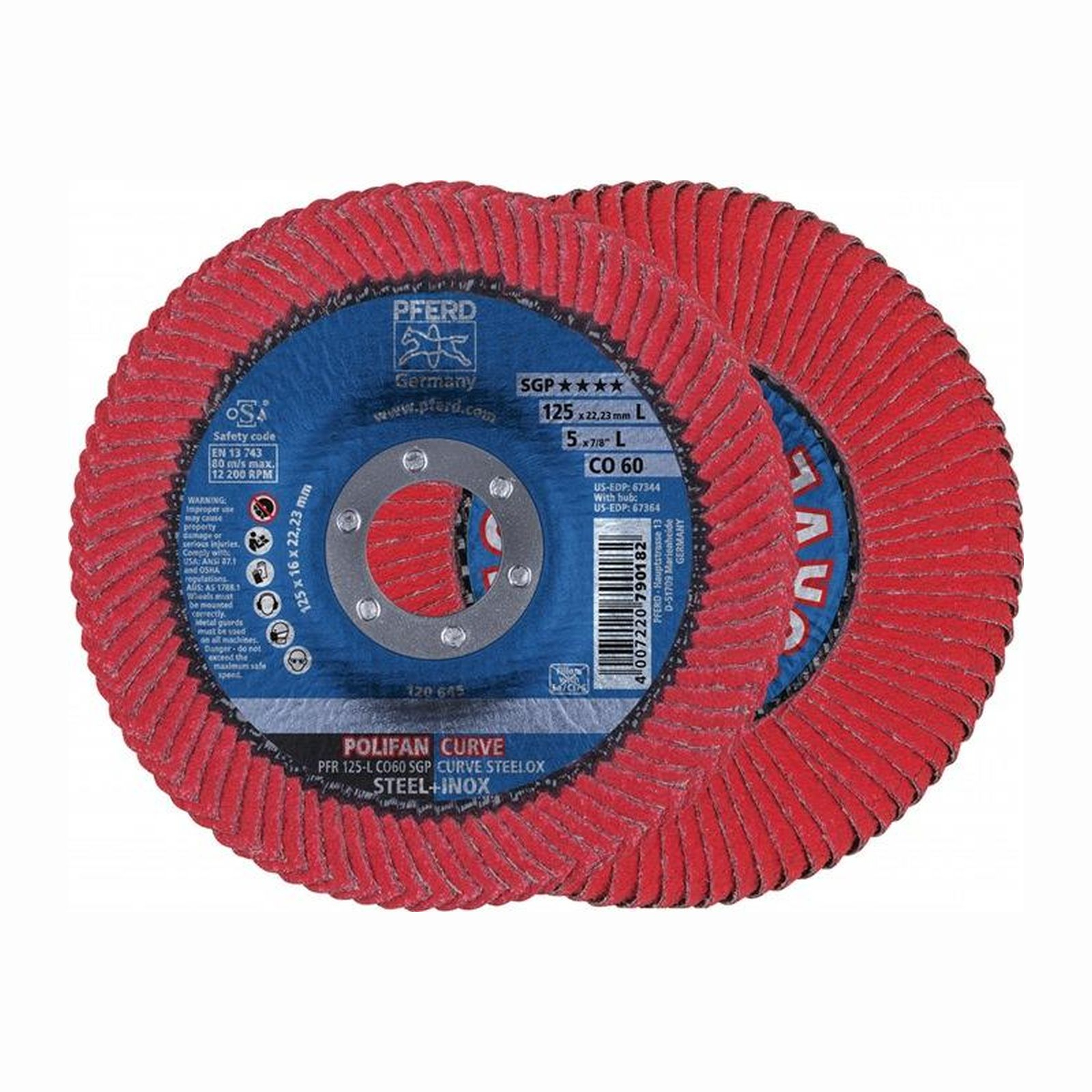 PFERD 10x Fächerscheibe POLIFAN CO SGP CURVE STEELOX Ø 125 mm Körnung 60 konisch