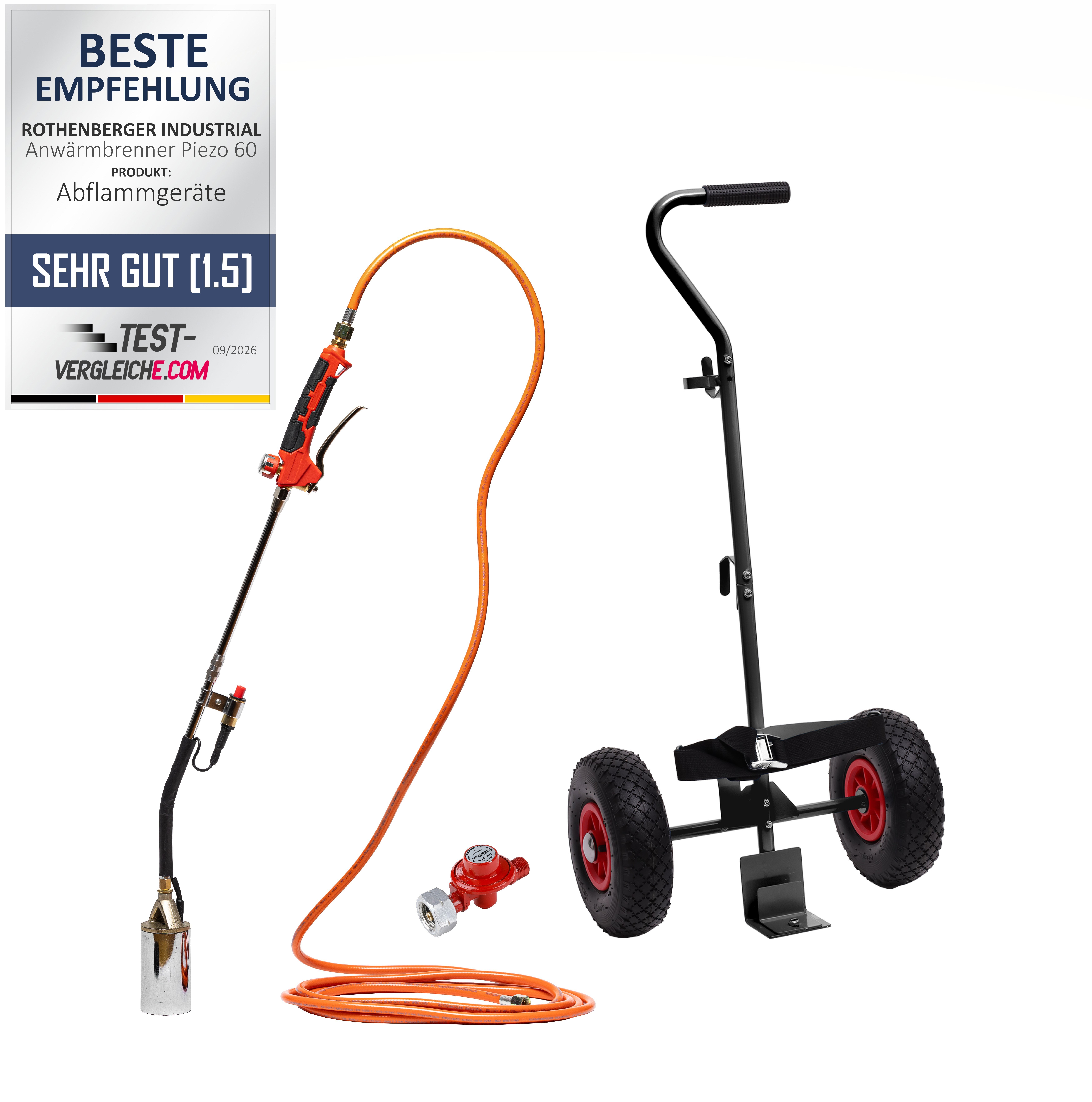 ROTHENBERGER Industrial 2teiliger Anwärmbrenner ECO Piezo & Flaschentransportwagen im Set – 1500005295