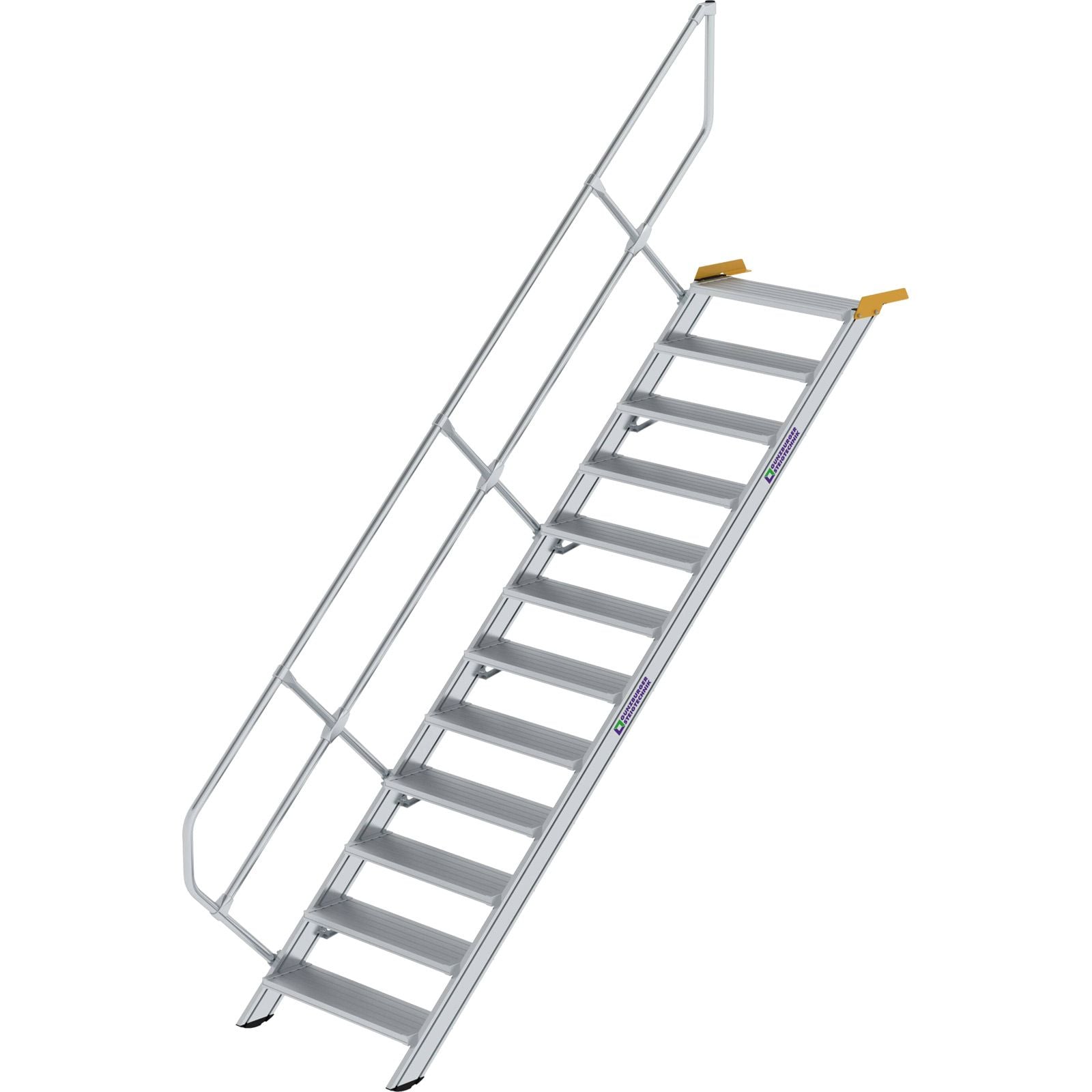Günzburger Steigtechnik Treppe 45° Stufenbreite 800 mm 12 Stufen Aluminium geriffelt - 600272