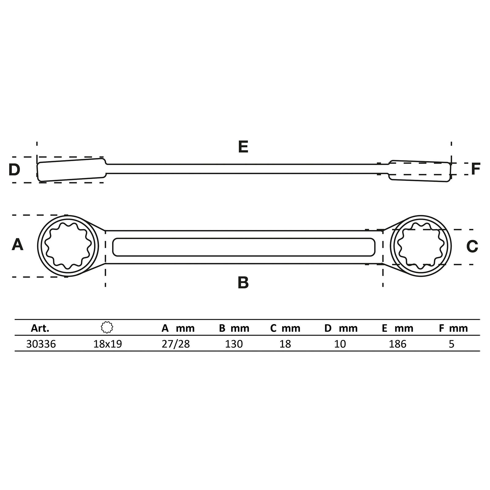 BGS Doppel-Ringschlüssel extra flach SW 18 x 19 mm - 30336