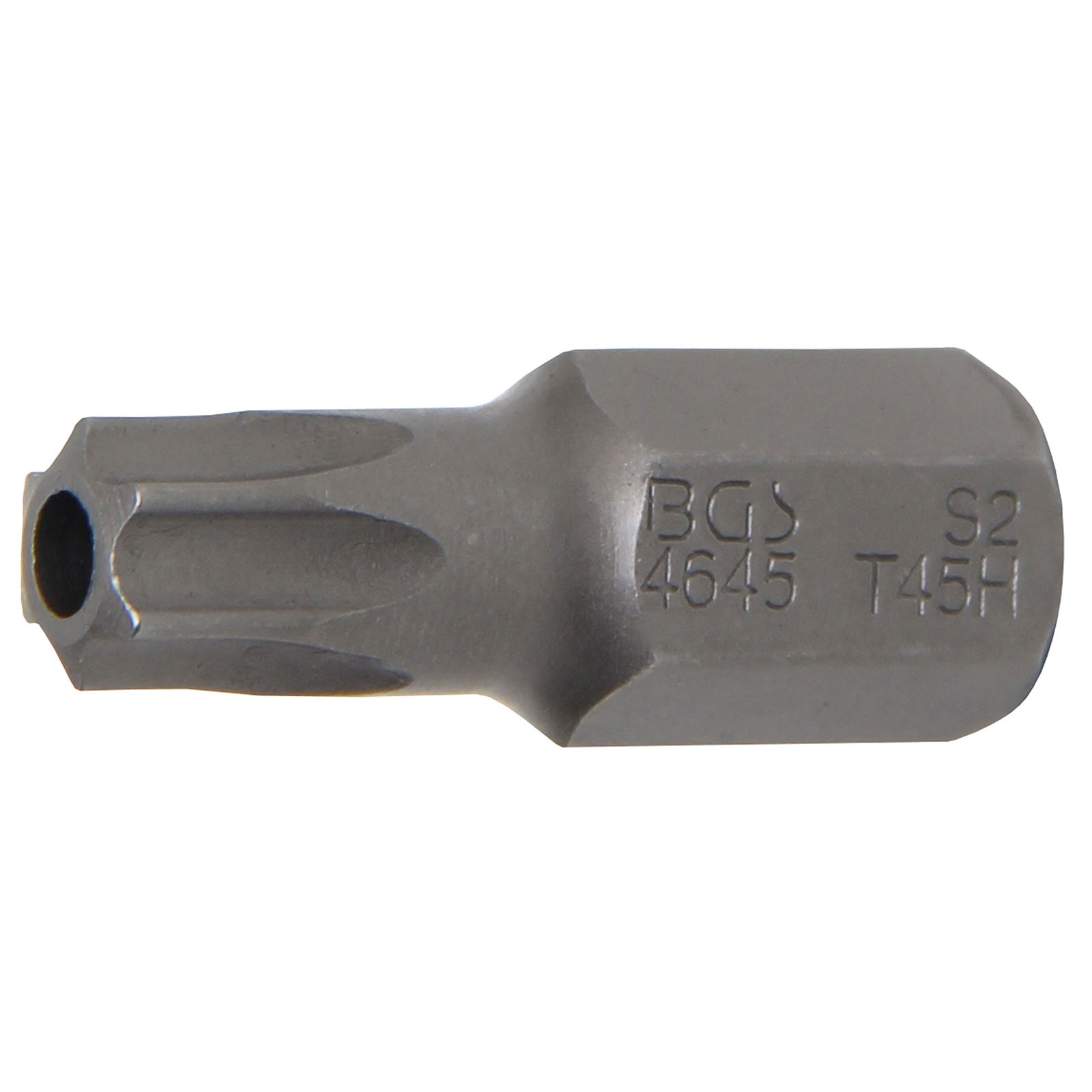 BGS Bit Länge 30 mm Antrieb Außensechskant 10 mm (3/8") T-Profil (für Torx) mit Bohrung T45 - 4645