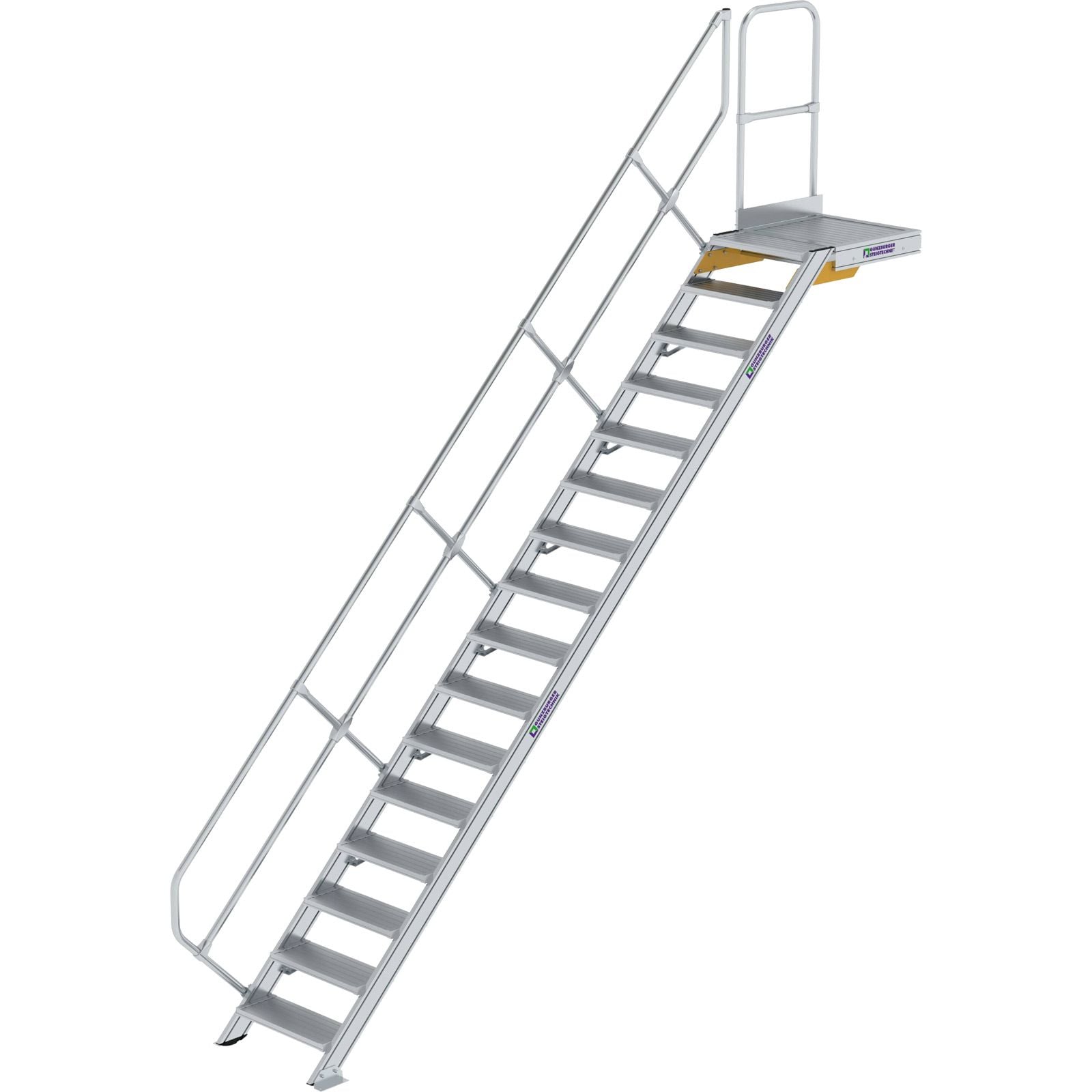 Günzburger Steigtechnik Treppe mit Plattform 45° Stufenbreite 600 mm 16 Stufen Aluminium geriffelt - 600436