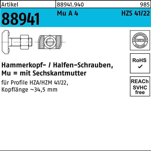 Hammerkopfschraube R 88941 HZS41/22 6-ktmutter M12x80 Mu A 4 25St. HALFEN