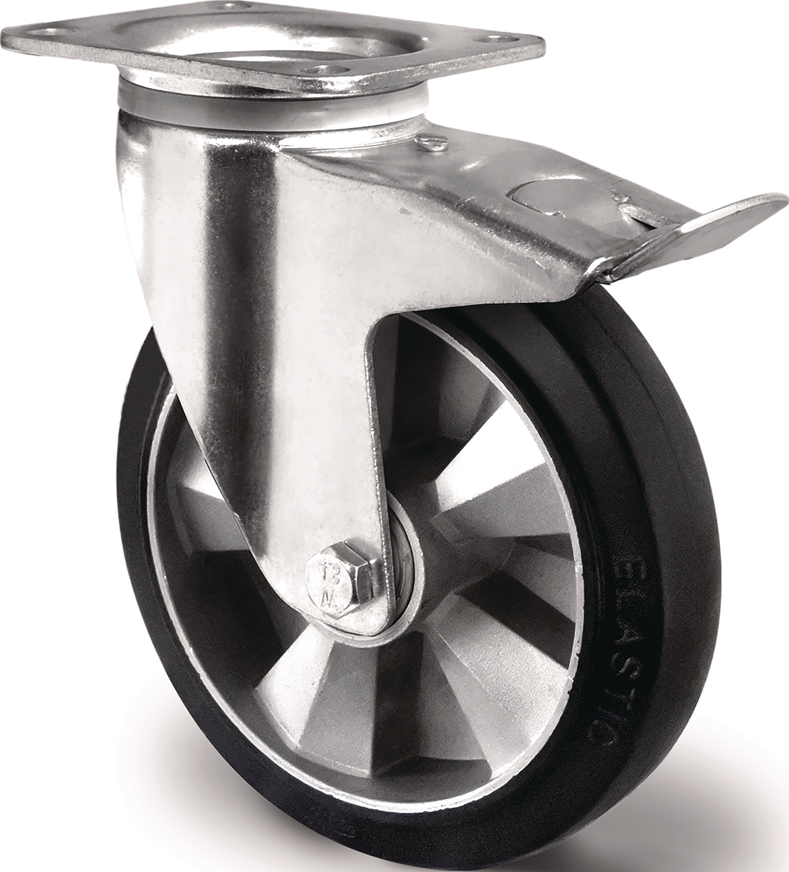Schwerlastlenkrolle D.125mm Trgf.300kg Festst.Elastikgummi Bau-H.164mm TECWERK