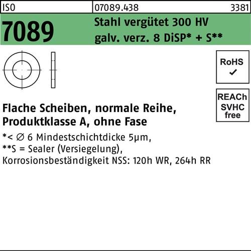 Unterlegscheibe ISO 7089 o.Fase 5 Stahl 200 HV galv.verz. 8 DiSP+S 200 Stück