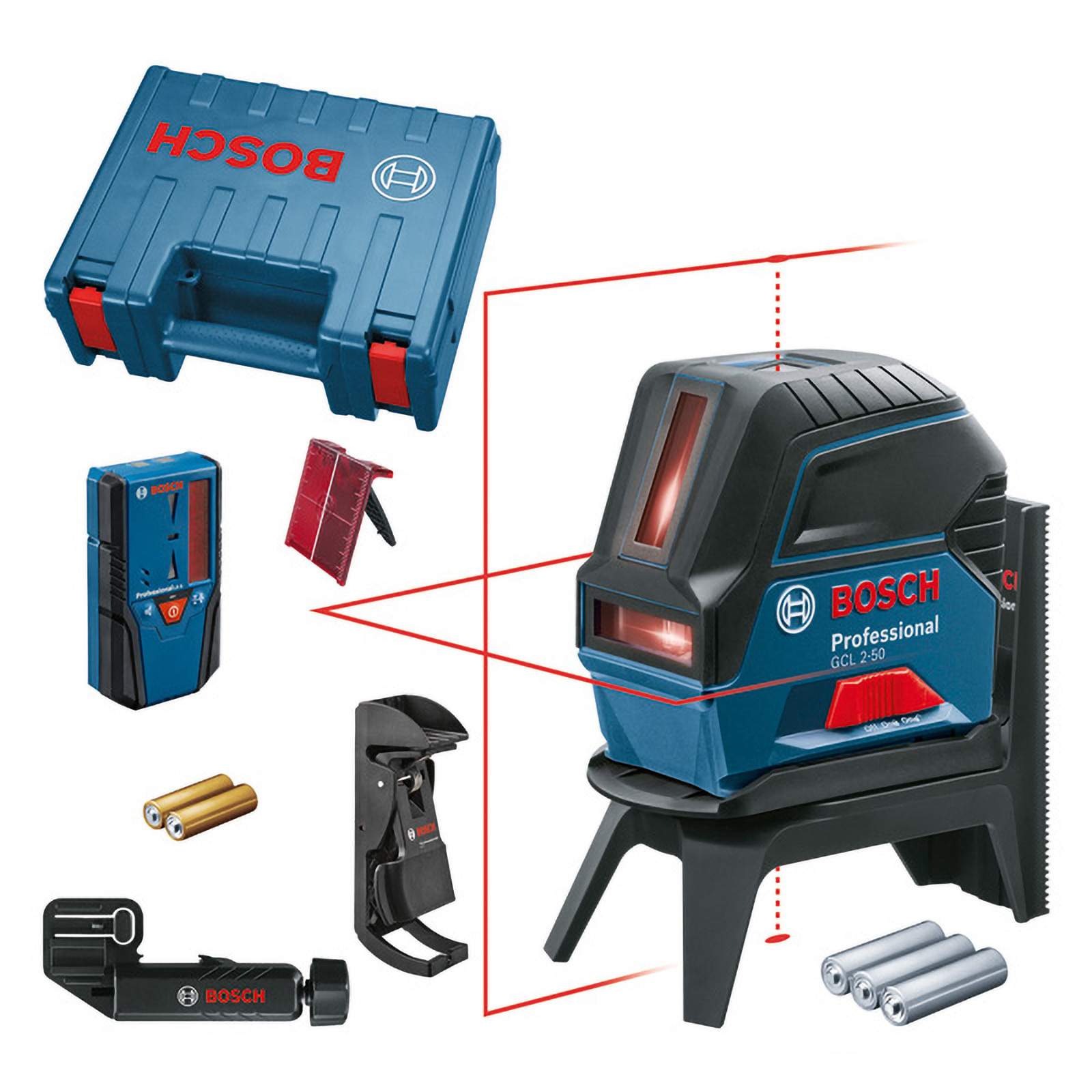 Bosch Kombilaser GCL 2-50 / 3x 1,5 V-LR6 im Handwerkerkoffer - 0601066F01