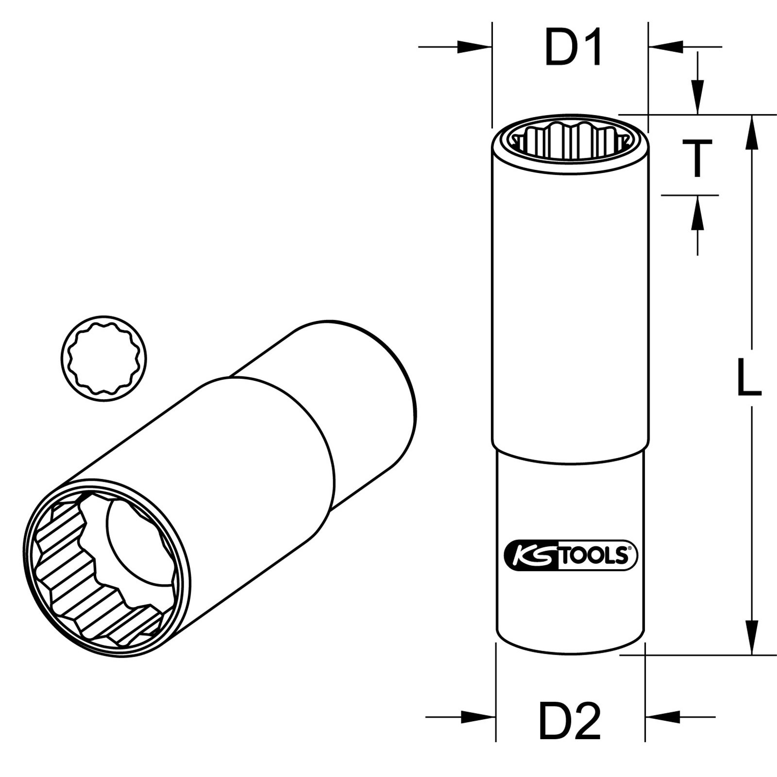 KS TOOLS 1/2" 12-kant-Stecknuss lang 36 mm - 911.4354