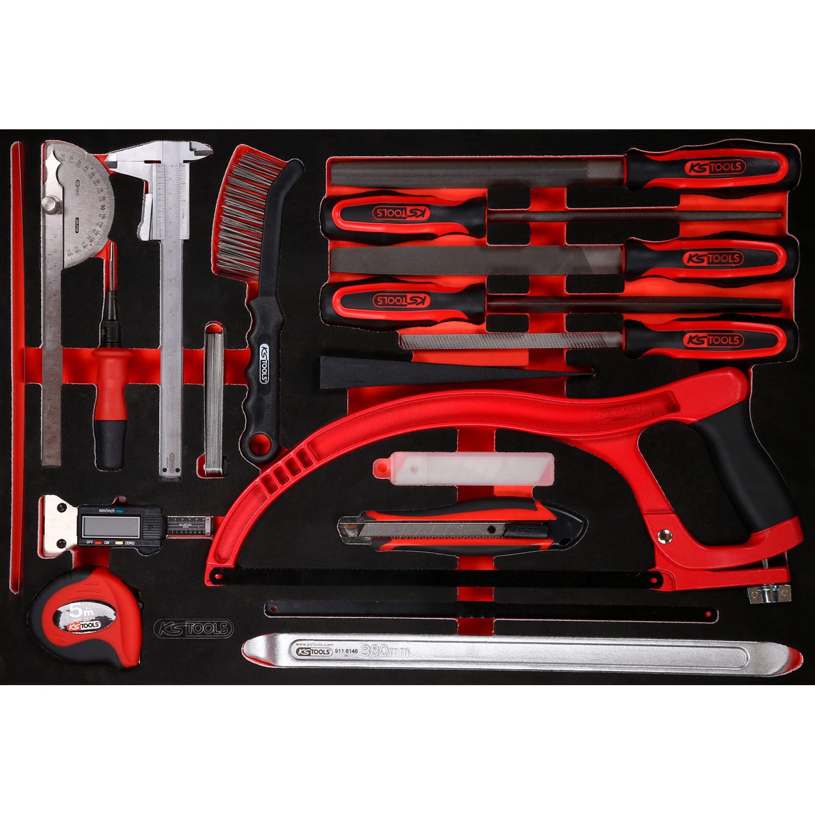 KS TOOLS Messwerkzeuge- / und Feilen-Satz in Schaumstoffeinlage 28tlg. - 811.0028