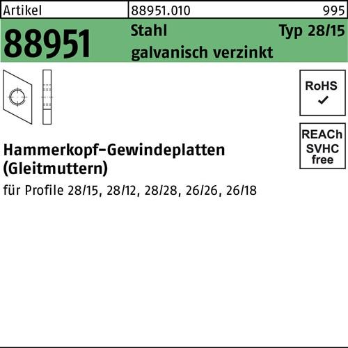 Hammerkopfgewindeplatte R 88951 Typ 28/15 M6 Stahl galv.verz. 100Stück