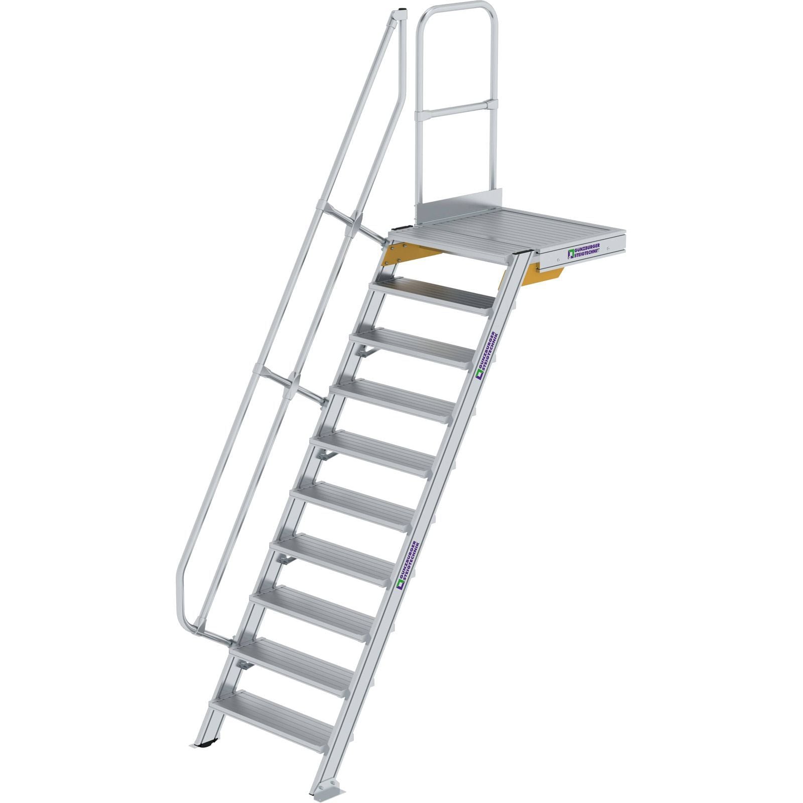 Günzburger Steigtechnik Treppe mit Plattform 60° Stufenbreite 800 mm 10 Stufen Aluminium geriffelt - 600390