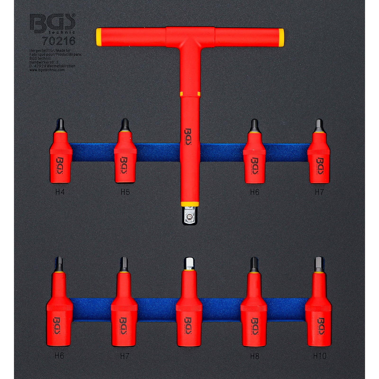 BGS Werkstattwageneinlage 2/3: VDE-Bit-Einsatz-Satz Antrieb Innenvierkant 10 mm (3/8") / 12,5 mm (1/2") Innensechskant 4 - 10 mm 10tlg. - 70216