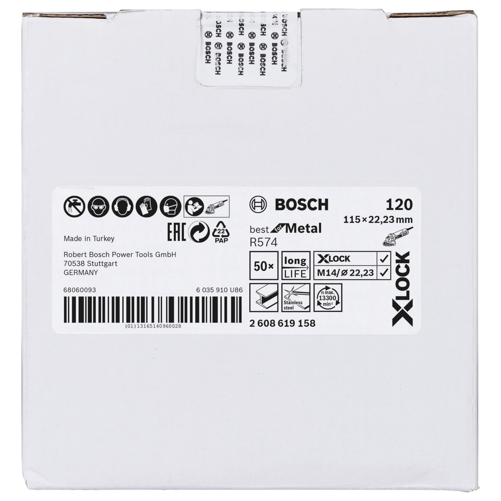 Bosch 50x X-LOCK Fiberschleifscheibe R574 Best for Metal 115 mm K 120 - 2608619158