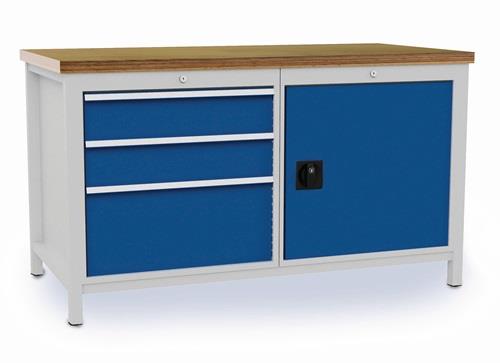 BEDRUNKA+HIRTH Werkbank signalblau lichtgrau B1500xH859xT750mm Buche Multipl.40mm 3 Schub.1 Tür - 03.15.17VA 7035/5005
