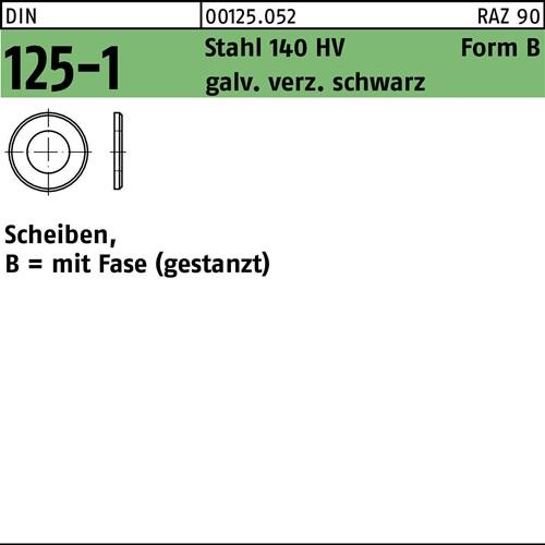 Unterlegscheibe DIN 125-1 B 4,3x9x0,8 Stahl 140 HV galv.verz. sw 1000St.