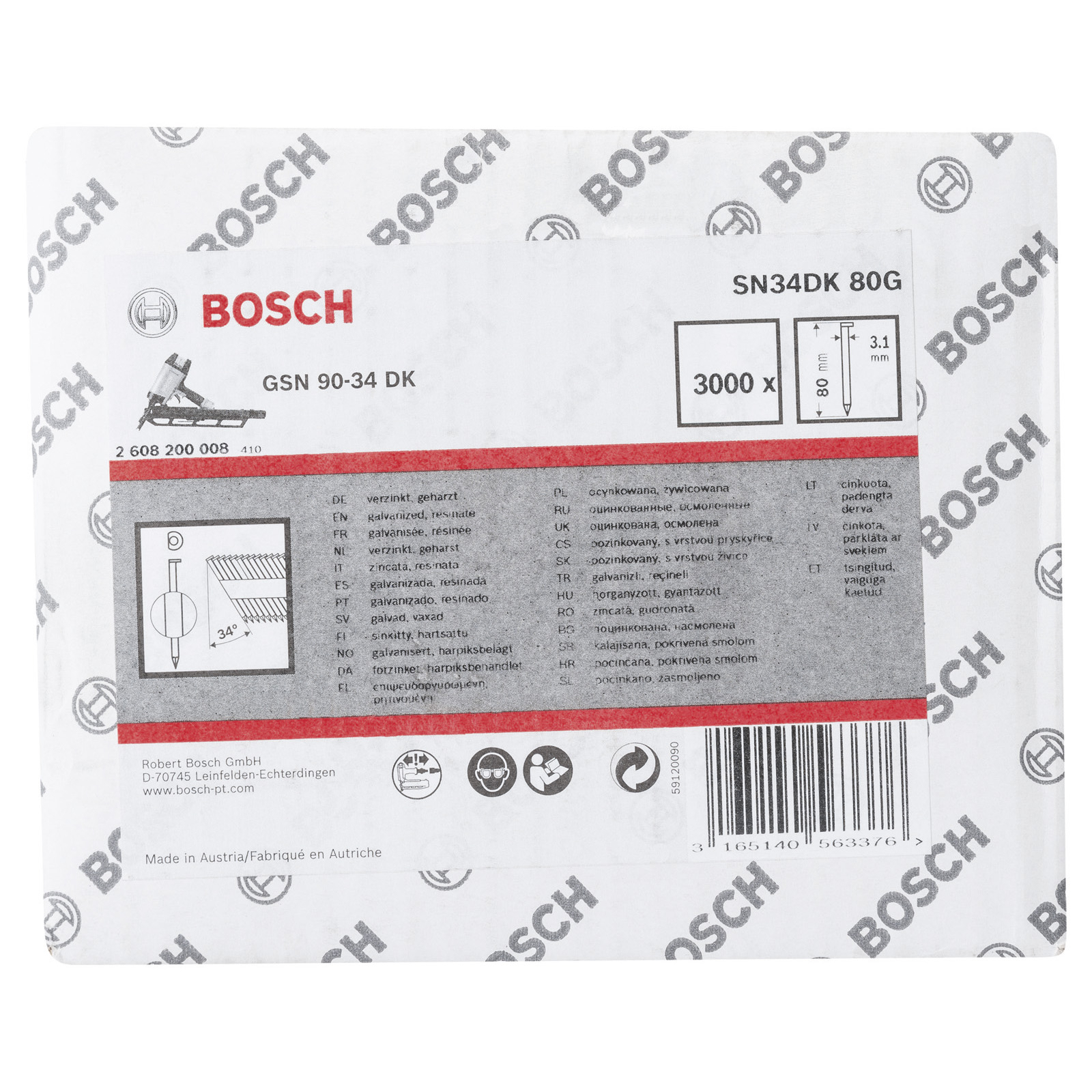 Bosch D-Kopf Streifennagel SN34DK 80G 3,1 mm 80 mm verzinkt glatt - 2608200008