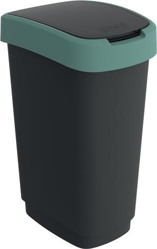 Wertstoffsammler TWIST 50l H602xB298xT401mm schwarz Deckelrand grün ROTHO