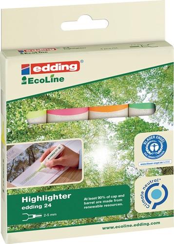EDDING Textmarker 24 EcoLine gelb/orange/rosa/hellgrün Strich-B.2-5 mm Keilspitze - 4-24-4