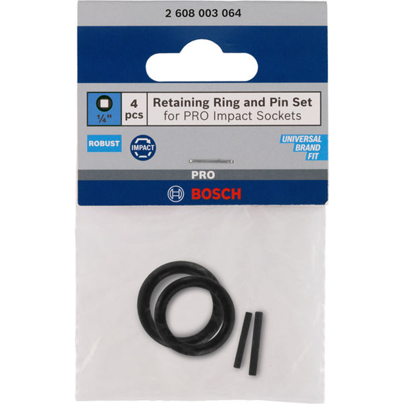 Bosch Haltering und Stift für PRO Impact Steckschlüsseleinsätze, 1/4 Zoll, 4‑tlg. - 2608003064