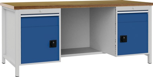 BEDRUNKA+HIRTH Werkbank signalblau lichtgrau B2000xH859xT750mm Buche Multipl.40mm 2 Schub.2 Tür - 03.19.22AV 7035/5005