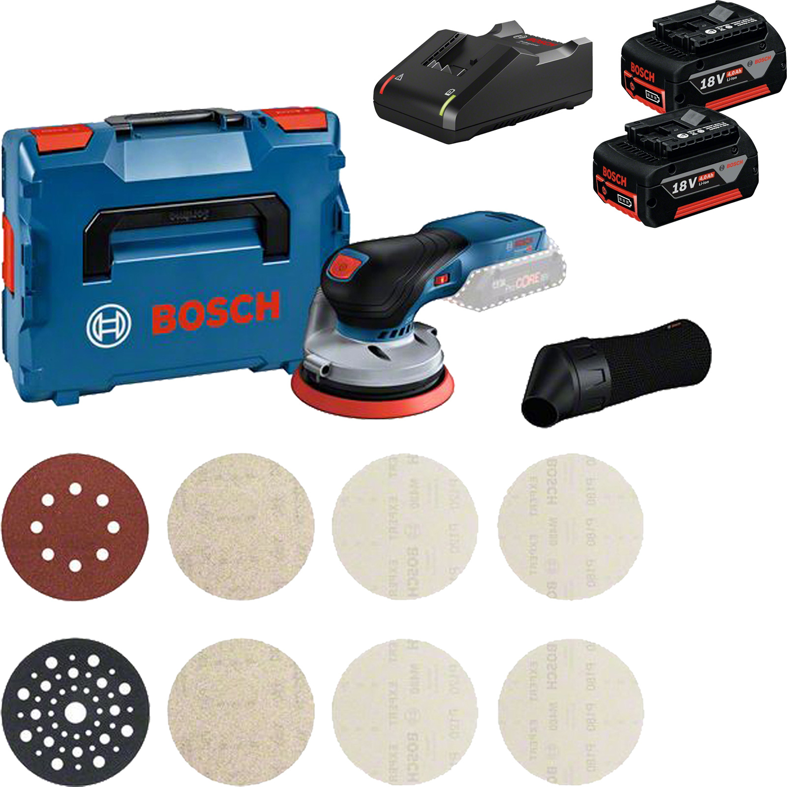 Bosch Combi-Set GEX 18V-125 + M480 Starter Set / 2x 4,0 Ah Akku + Ladegerät in L-Boxx 136