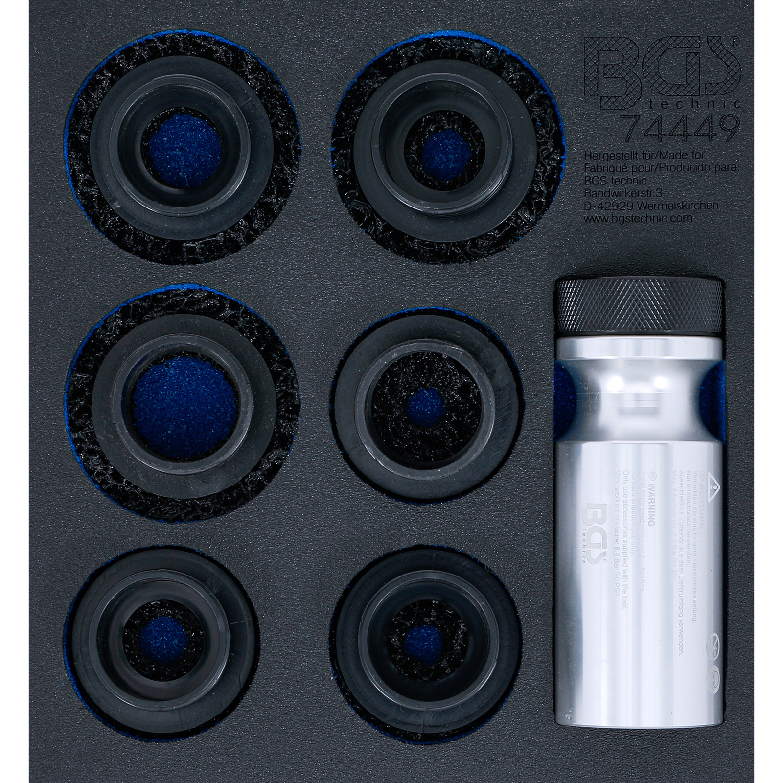 BGS Werkstattwageneinlage 1/6: Radnabenschleifer-Satz | für Stehbolzen und Radmutternbolzen | 7-tlg. - 74449