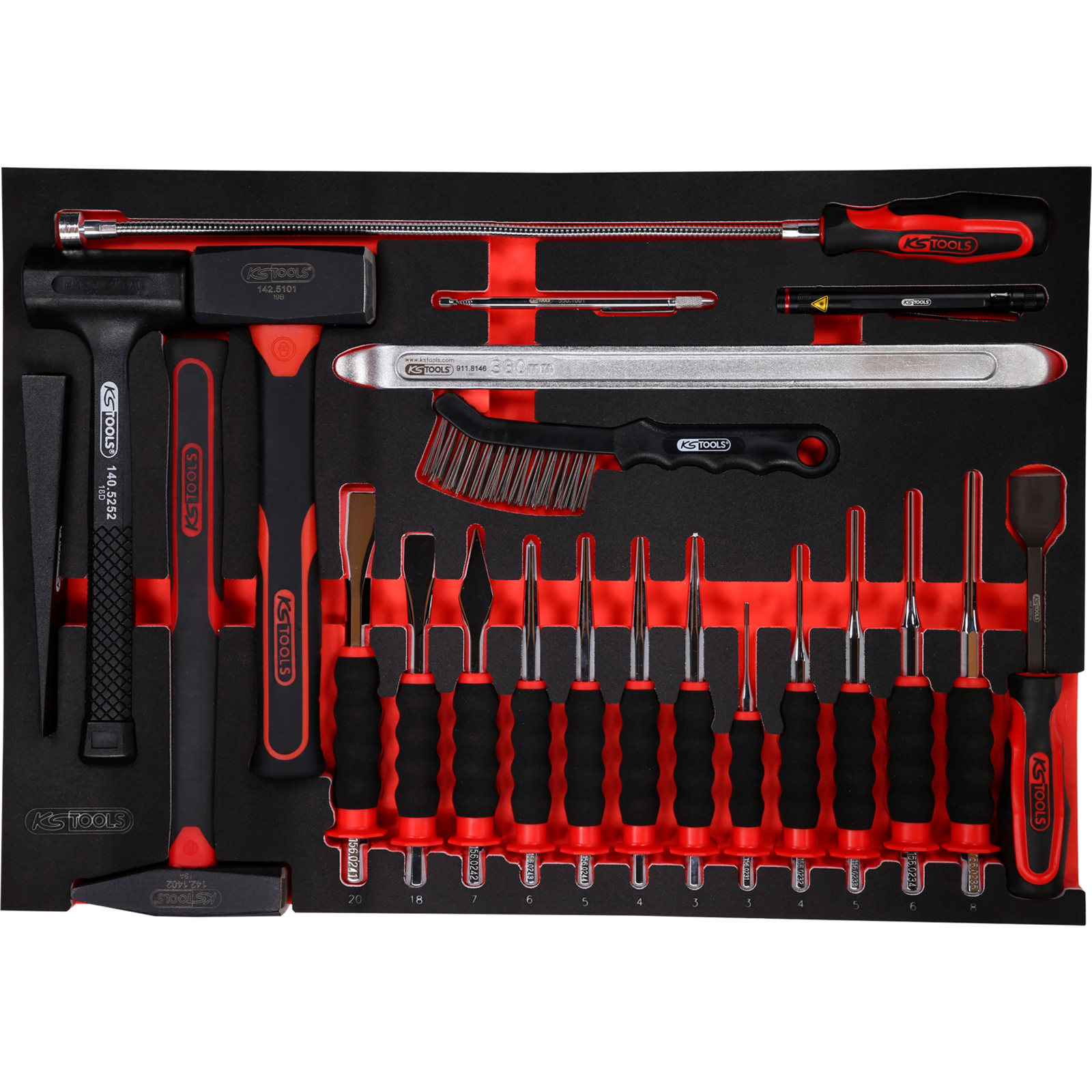 KS TOOLS Hammer- / und Meißel-Satz in Schaumstoffeinlage 22tlg. - 811.0022