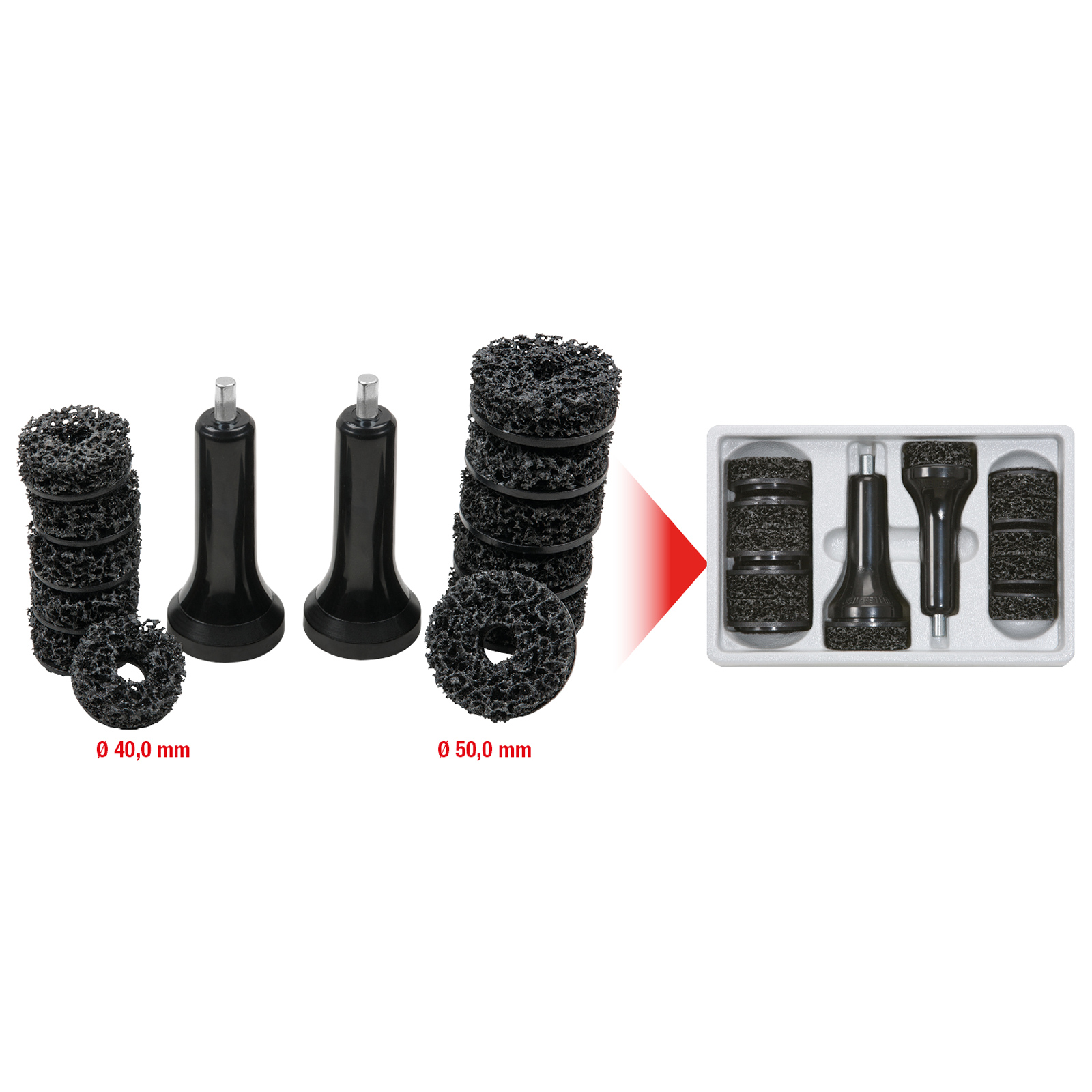 KS TOOLS Stehbolzen-Radnabenschleifer-Satz Ø 40 / 50 mm 14tlg. - 100.4080