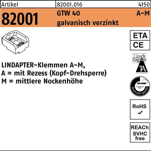 Klemmen R 82001 GTW 40 MM 12/6,0 galv.verz. 1 Stück LINDAPTER