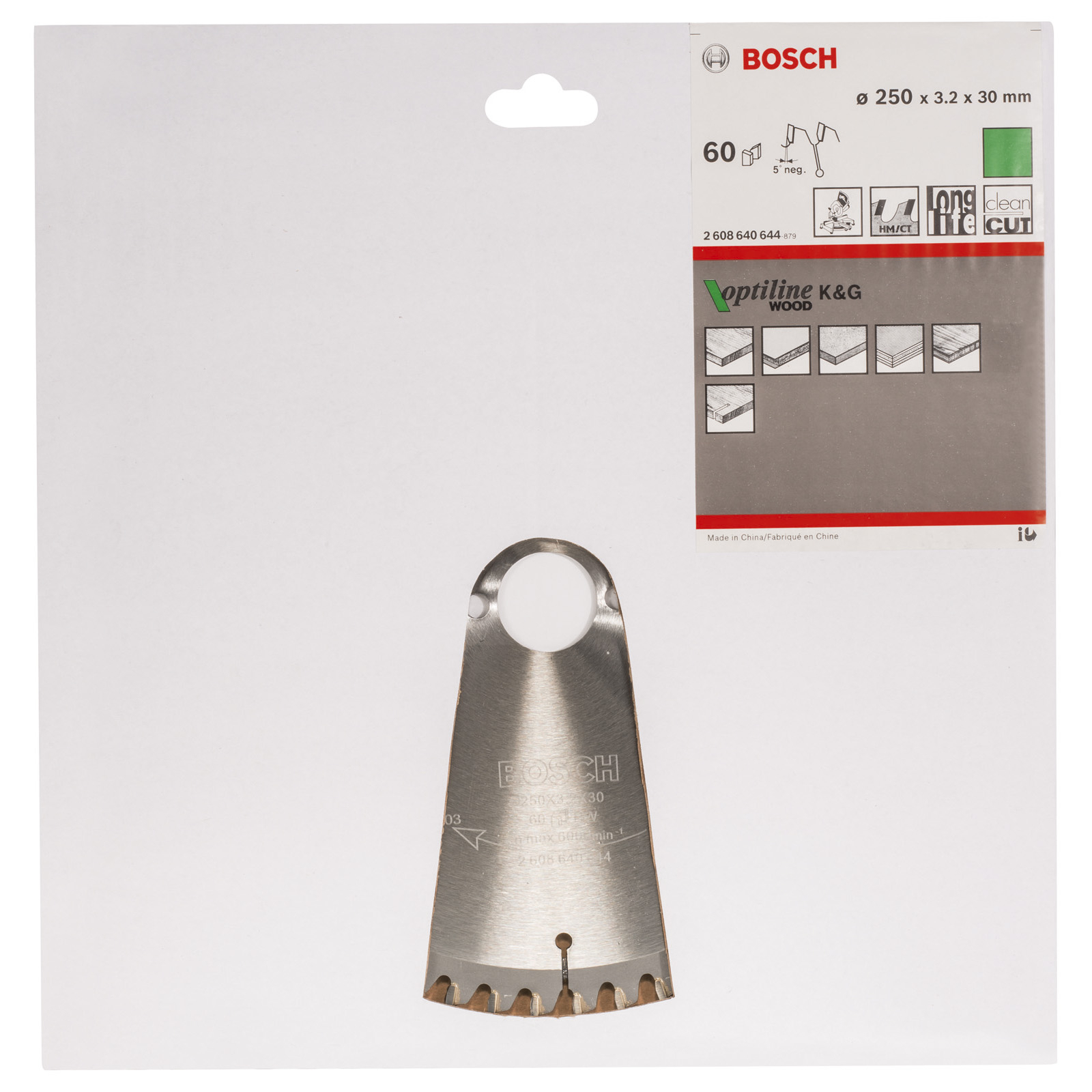 Bosch Kreissägeblatt Optiline Wood für Kapp- und Gehrungssägen, 250 x 30 x 3,2 mm, 60 - 2608640644