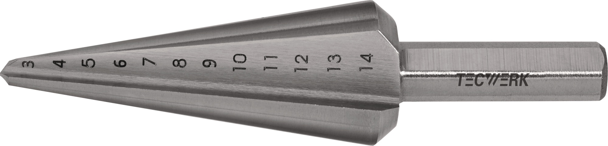 Blechschälbohrer Bohrber.3-14mm HSS-Co Gesamt-L.58mm Z.2 TECWERK