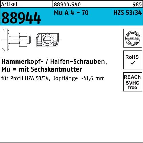 Hammerkopfschraube R 88944 6-ktmutter M16x 60 Mu A 4 - 70 25 Stück HALFEN