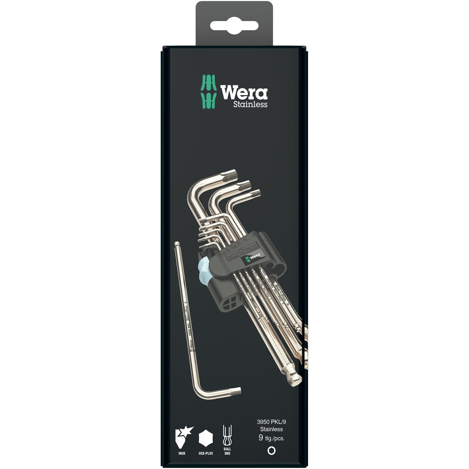 Wera 3950/9 Hex-Plus Stainless 1 SB Winkelschlüsselsatz, metrisch, Edelstahl - 05073544001