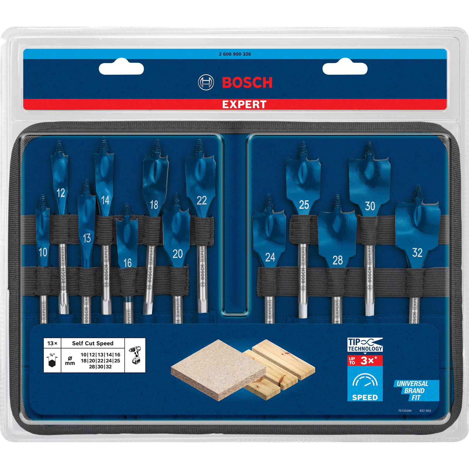 Bosch Expert SelfCut Speed Flachfräsbohrer-Set 10/12/13/14/16/18/20/22/24/25/28/30/32 mm 13tlg. - 2608900336