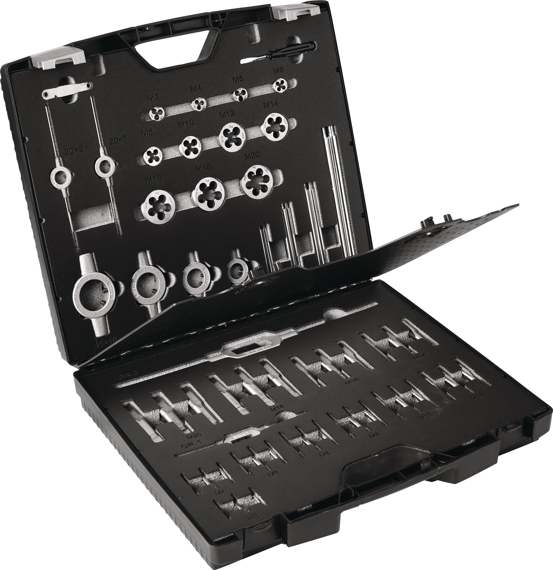 Gewindeschneidzeugsatz M3-M20 54tlg.HSS Ku.-Kass.TECWERK