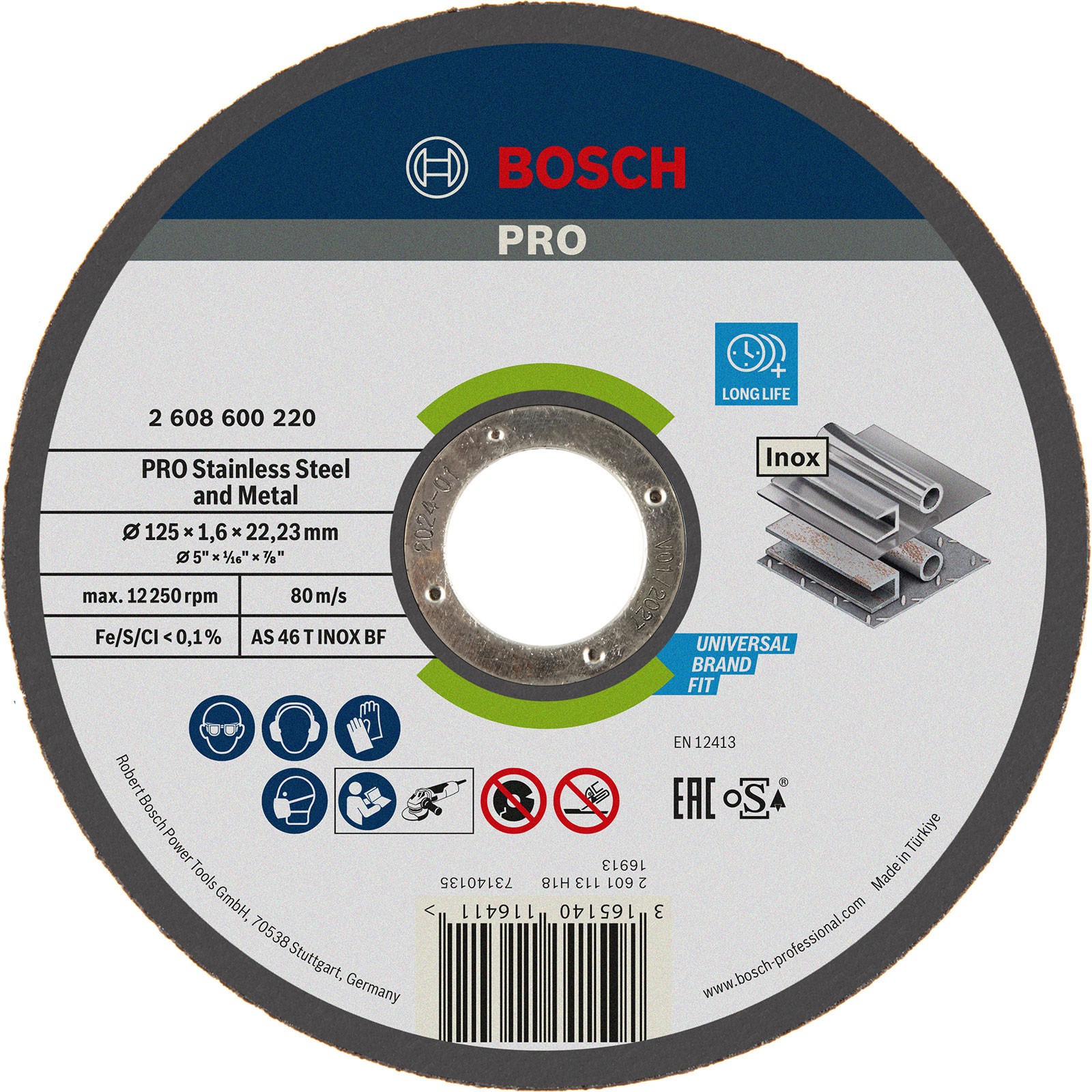 Bosch PRO Stainless Steel and Metal Trennscheibe 125 x 1,6 x 22,23 mm - 2608600220