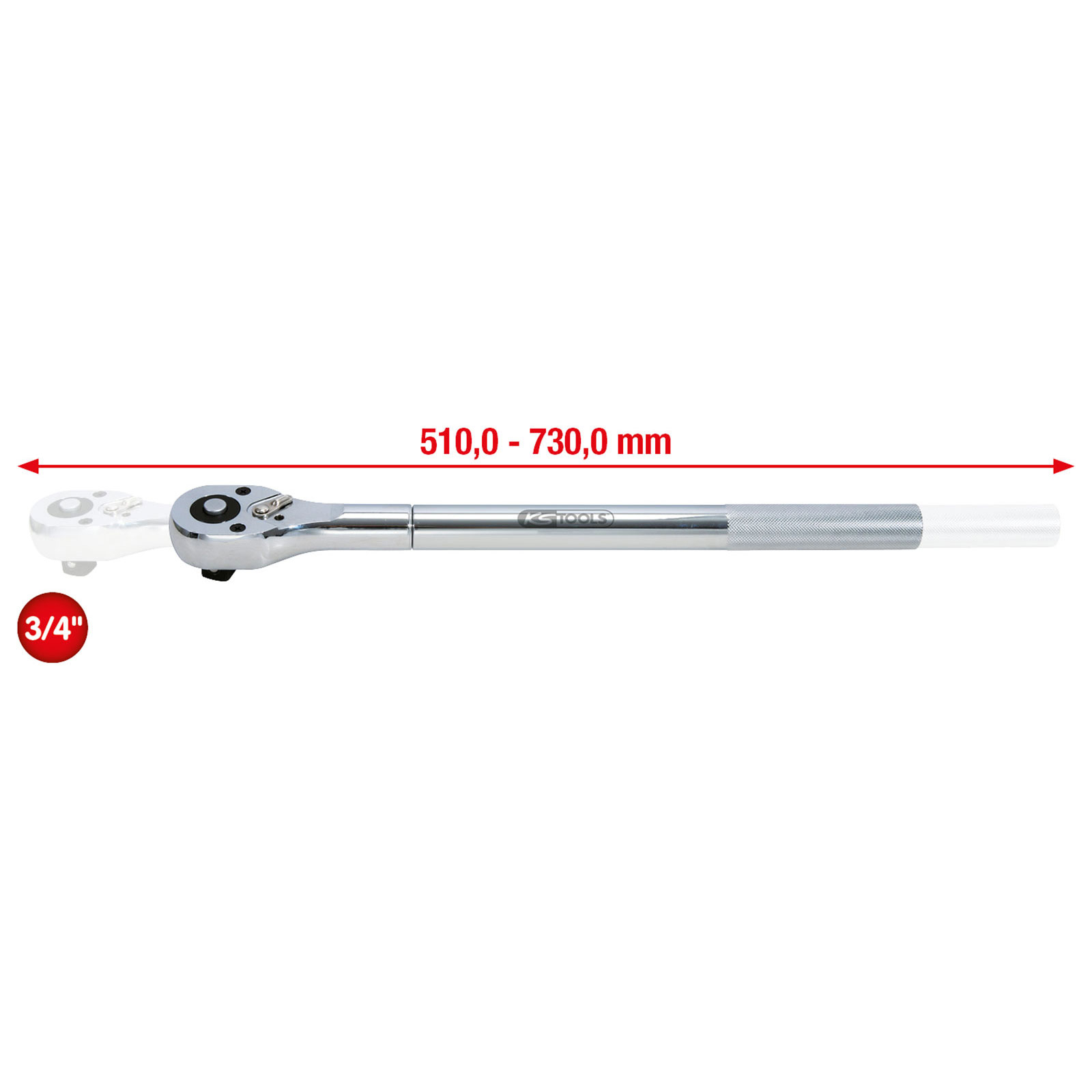 KS TOOLS 3/4" CHROMEplus Teleskop-Umschaltknarre 24 Zahn - 911.3490