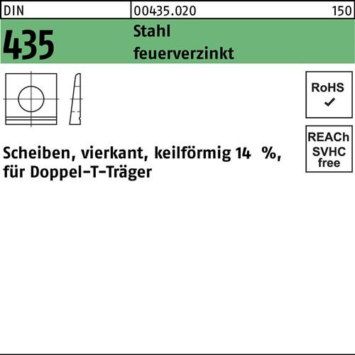 I-Scheibe DIN 435 vierkant keilförmig 11 Stahl feuerverz. Neigung 14% 100St.