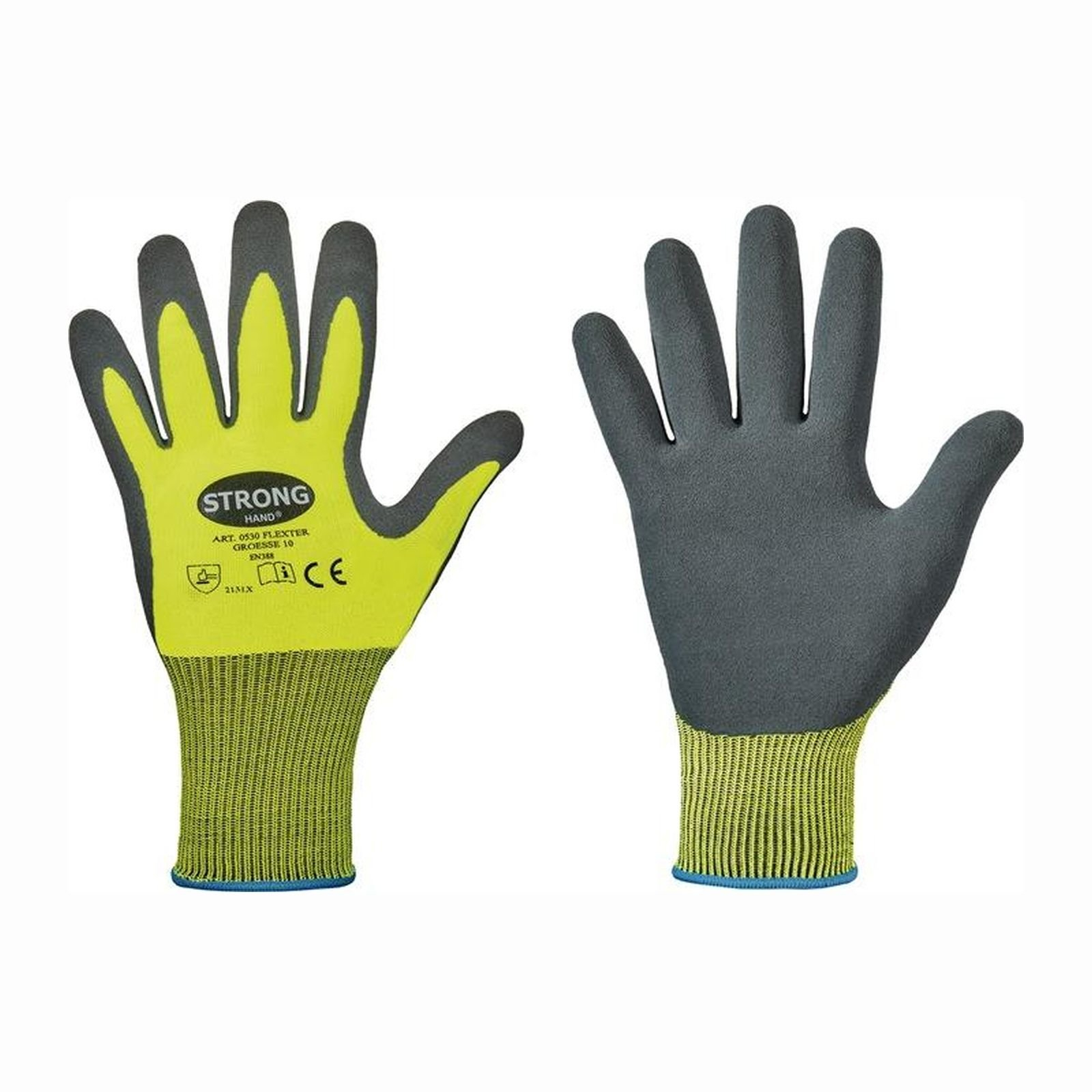 12 Paar STRONGHAND Handschuhe Flexter neogelb / grau EN 388 PSA II