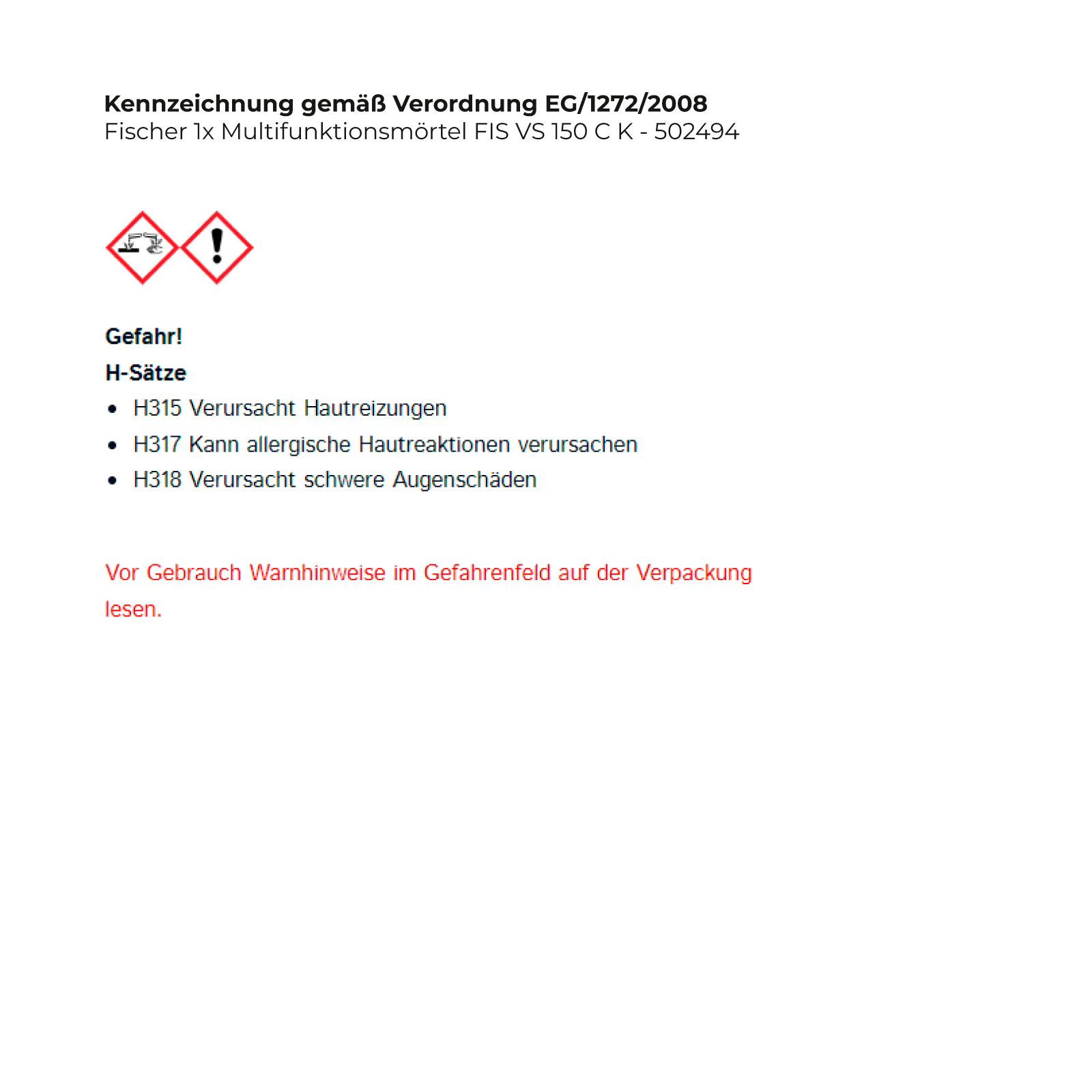 Fischer 1x Multifunktionsmörtel FIS VS 150 C K - 502494