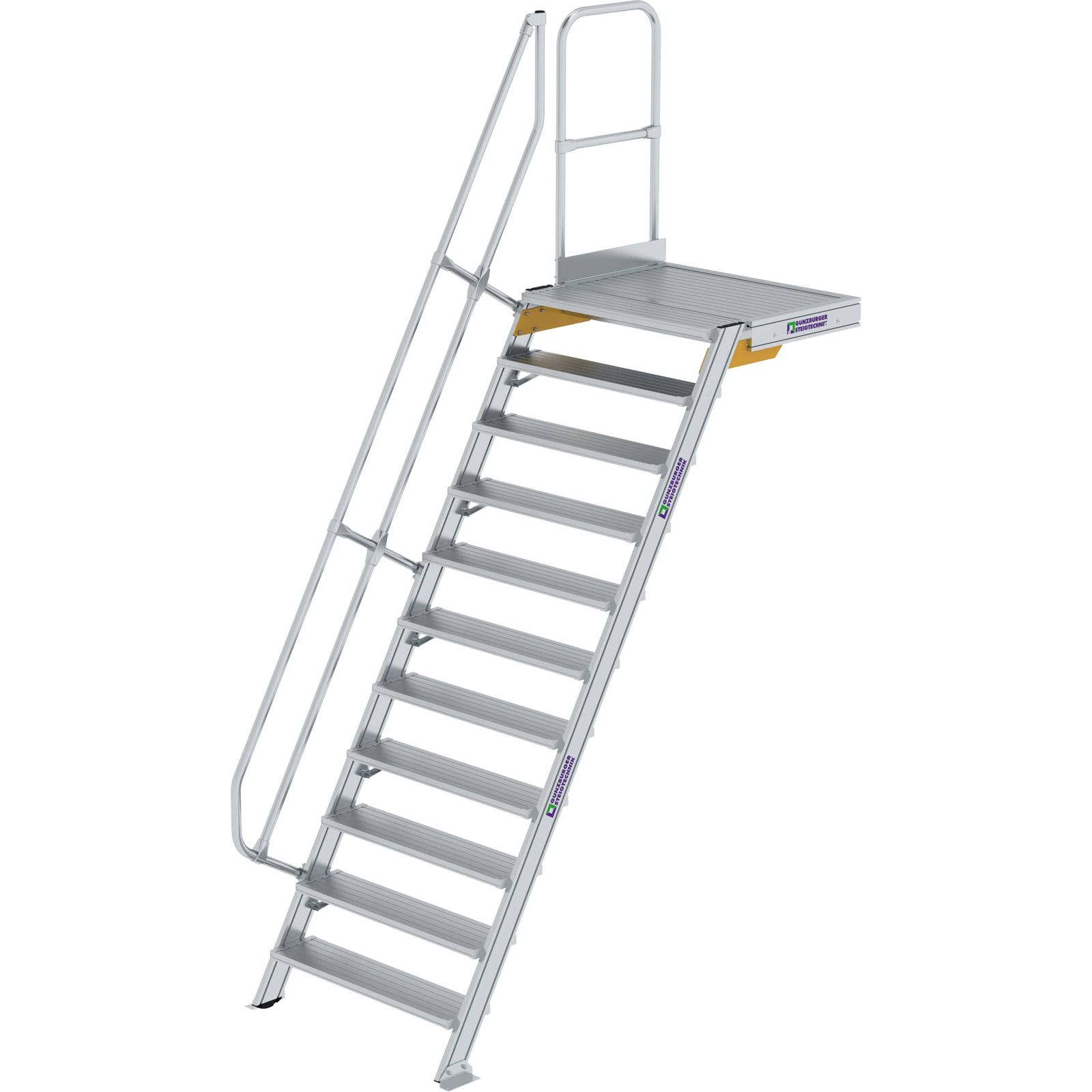 Günzburger Steigtechnik Treppe mit Plattform 60° Stufenbreite 1.000 mm 11 Stufen Aluminium geriffelt - 600411