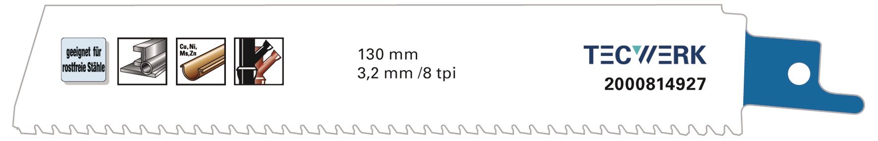Säbelsägeblatt L.150mm B.25mm TPI 8 3,2mm Karte a 1 St.TECWERK