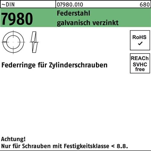 Federring DIN 7980 f.Zylinderschrauben 22 Federstahl galv.verz. 100St.