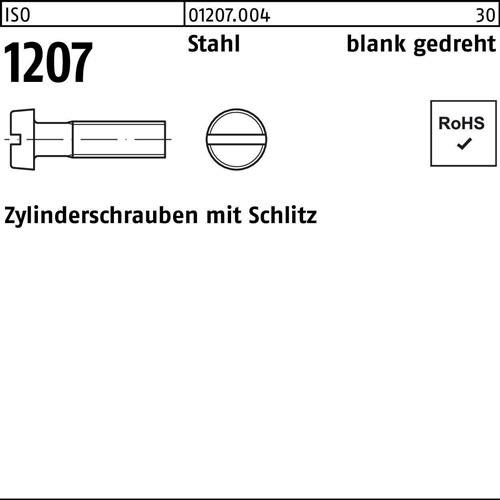 Zylinderschraube ISO 1207 Schlitz M1x 8 Stahl blank gedreht 100 Stück