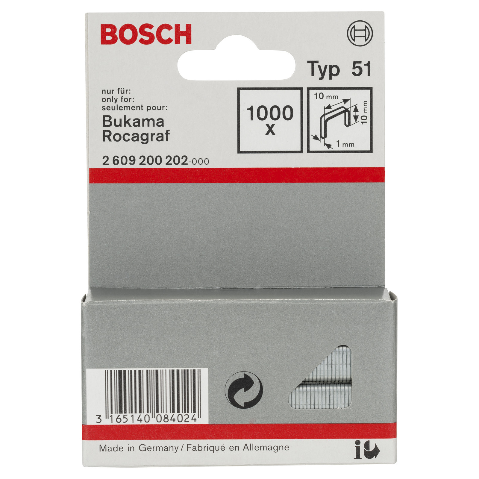 Bosch Flachdrahtklammer Typ 51, 10 x 1 x 10 mm -2609200202